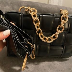 Black Woven Crossbody and Top Handle Bag